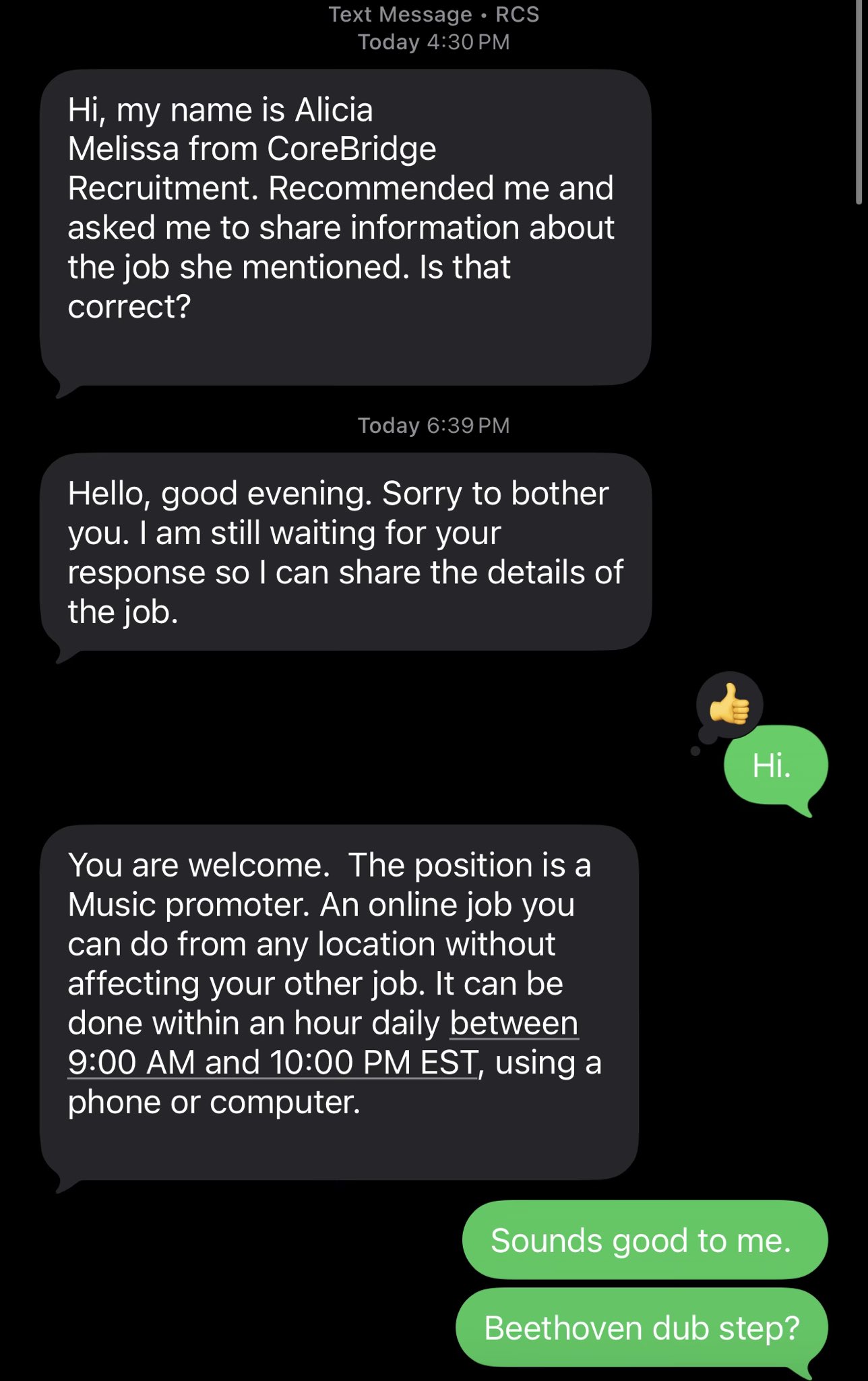 Follow-up SMS with next steps